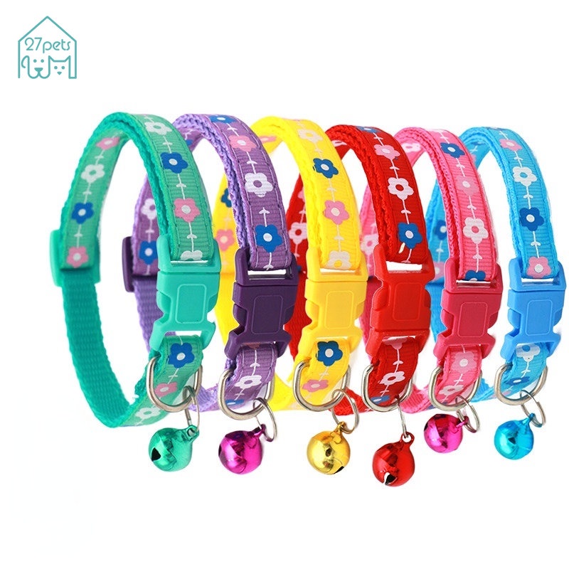 27Pets」ปลอกคอสัตว์เลี้ยง พิมพ์ลายการ์ตูน พร้อมกระดิ่ง ปรับได้ อุปกรณ์เสริม สําหรับสัตว์เลี้ยง สุนัข แมว
