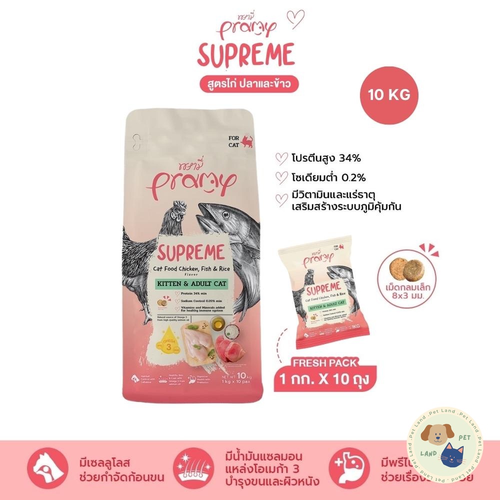 Pramy Supreme อาหารเม็ดแมว สําหรับลูกแมวและแมวโต ขนาด 10kg