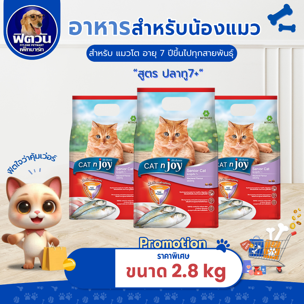Cat N Joy Senior 7+ อาหารเม็ดสําหรับแมวอายุ7ปีขึ้นไป (รสปลาทู) ขนาด 2.8กก. แคทเอ็นจอย{อาหารแมวเม็ด