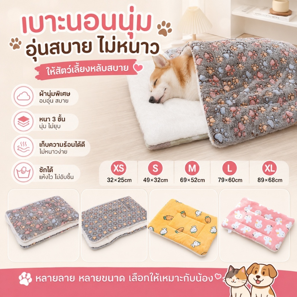 99PET ที่นอนสุนัข ที่นอนแมว พรมนอนสัตว์เลี้ยง ที่นอนหมา เบาะนอนแมว ที่นอนน้องหมา เบาะแมว พรมที่นอน แบบนุ่ม นุ่ม สบาย