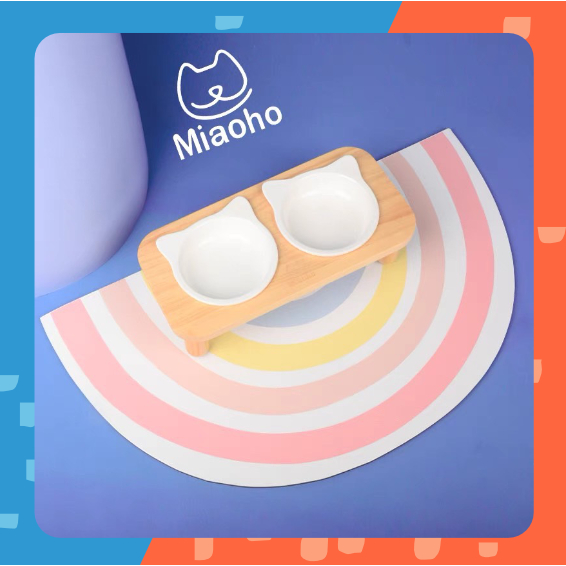 Miaoho ที่รองชามอาหารสัตว์ Rainbow Cat Placement แผ่นรองชามอาหารแมว หมา