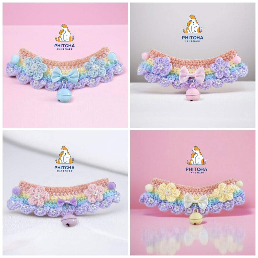 รุ่นRainbown 🌈• ปลอกคอแมวถัก • (สายผูก) • ปลอกคอสัตว์เลี้ยง