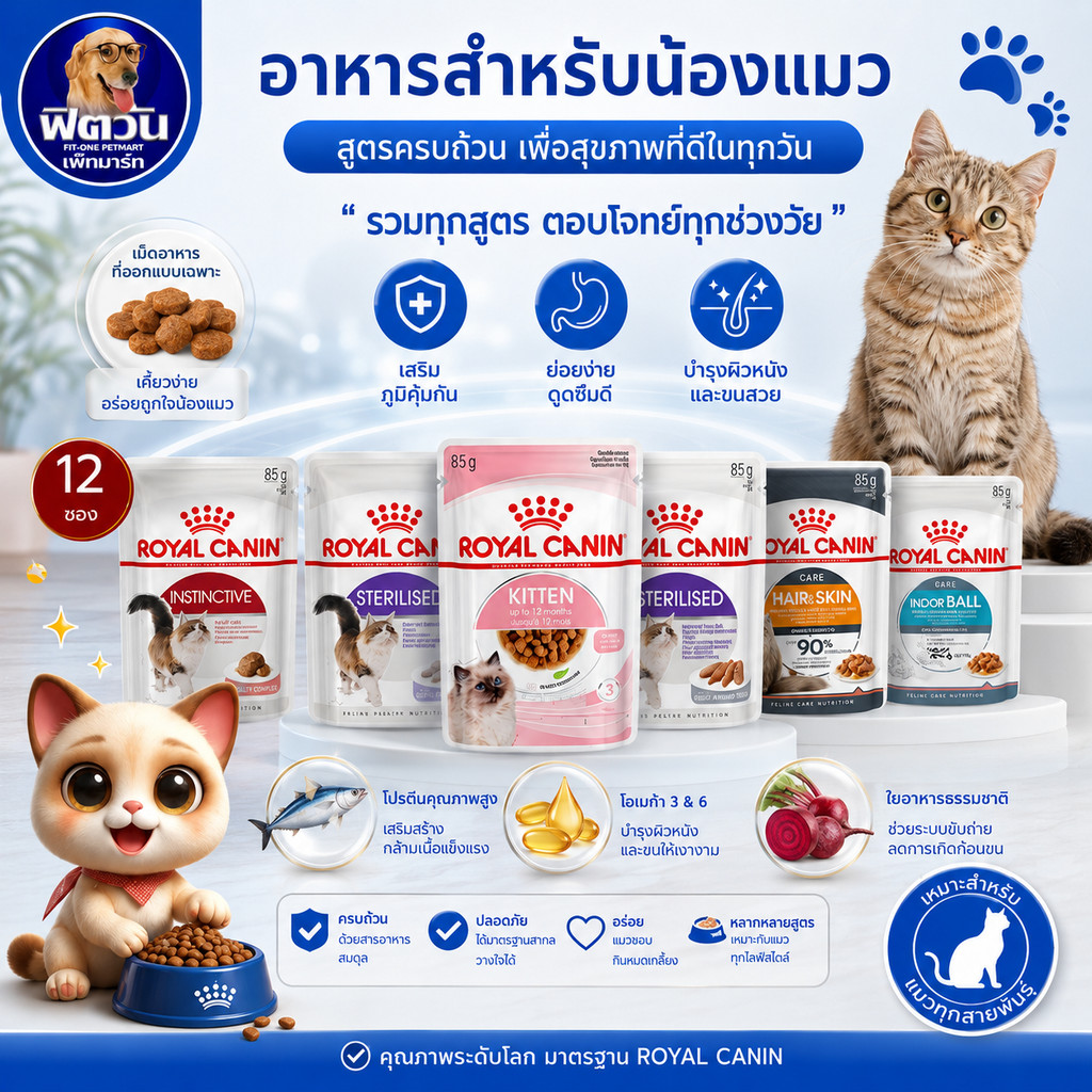 ROYAL CANIN อาหารแมวแบบเปียก ขนาด 85 กรัม (1กล่อง 12ซอง){อาหารเปียกแมว