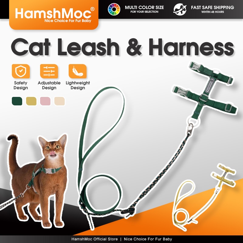 HamshMoc สายรัดแมวและสายจูงชุดปรับสายรัดหน้าอกลูกแมวทนทานเชือกตะกั่วพร้อมที่จับนุ่มสําหรับสัตว์เลี้ยงกลางแจ้ง