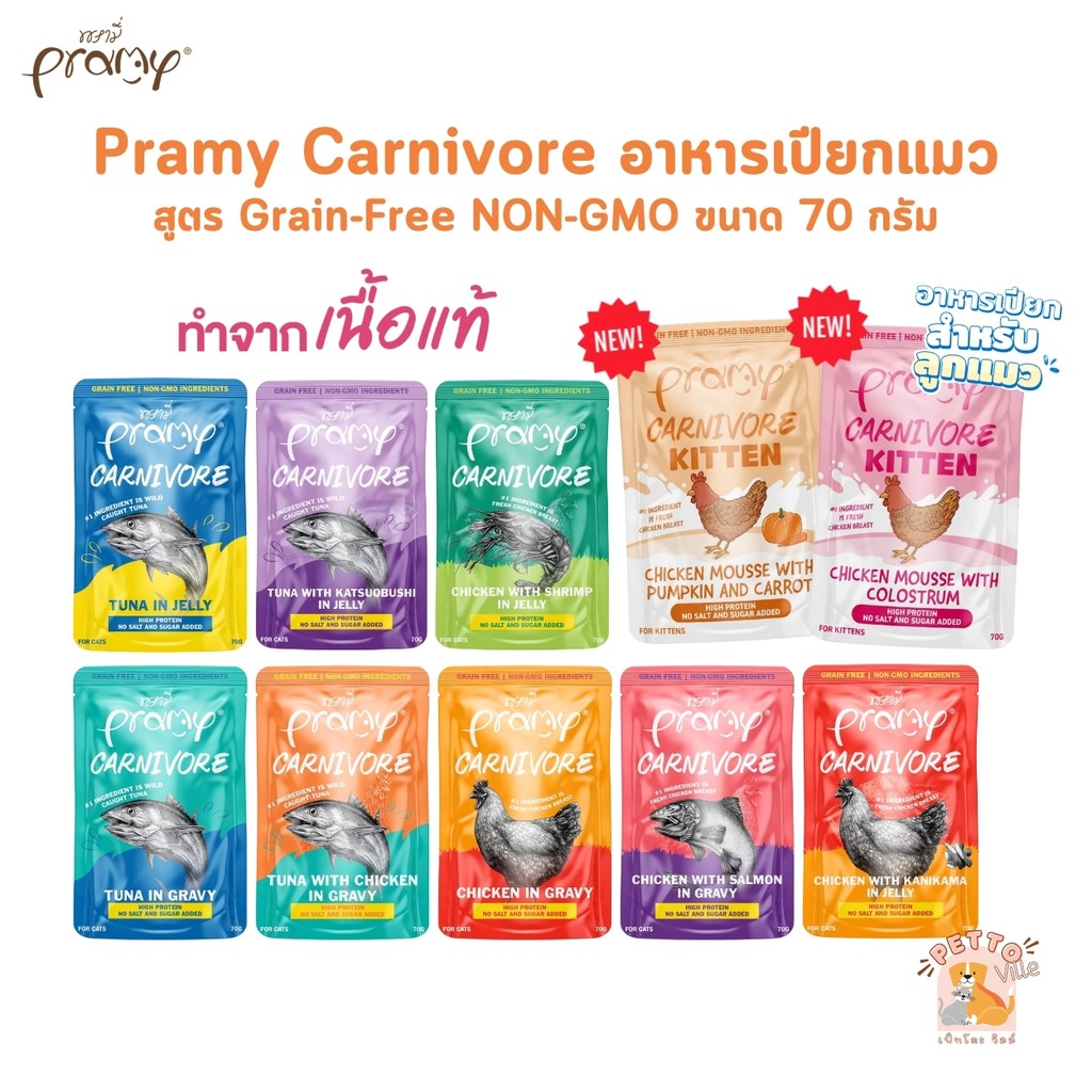 Pramy Carnivore อาหารเปียกแมว เกรดพรีเมี่ยม กลูเตนฟรี ขนาด 70g