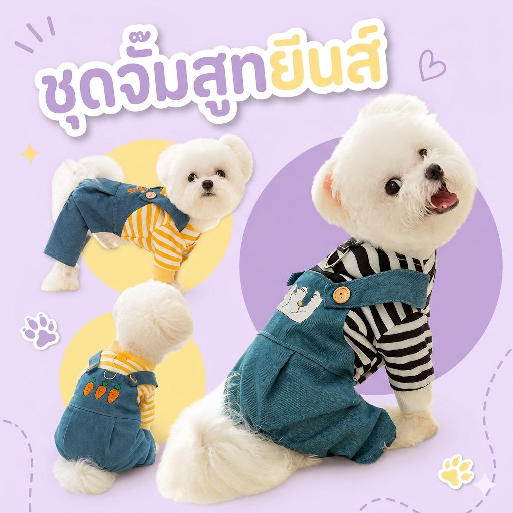 ชุดสวมสี่ขาสุนัข-แมว ชุดจั๊มสูทเอี๊ยมผ้านุ่มชุดสัตว์เลี้ยง เสื้อสุนัข เสื้อแมว ชุดหมา ชุดแมว