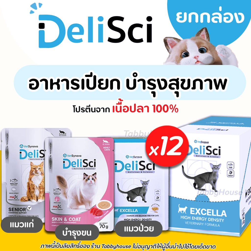 ครบทุกสูตร - Excella | Skin & Coat | Senior อาหารเปียกแมว บํารุงสุขภาพ โปรตีนจากปลา100% (1กล่อง12ซอง)