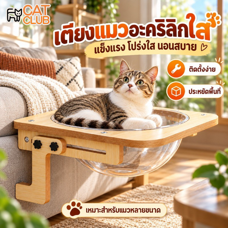 CAT CLUB ที่นอนนอนแมวติดผนัง ที่นอนสัตว์เลี้ยง หลุมอะคริลิค หลุมอวกาศใส หลุมแมว