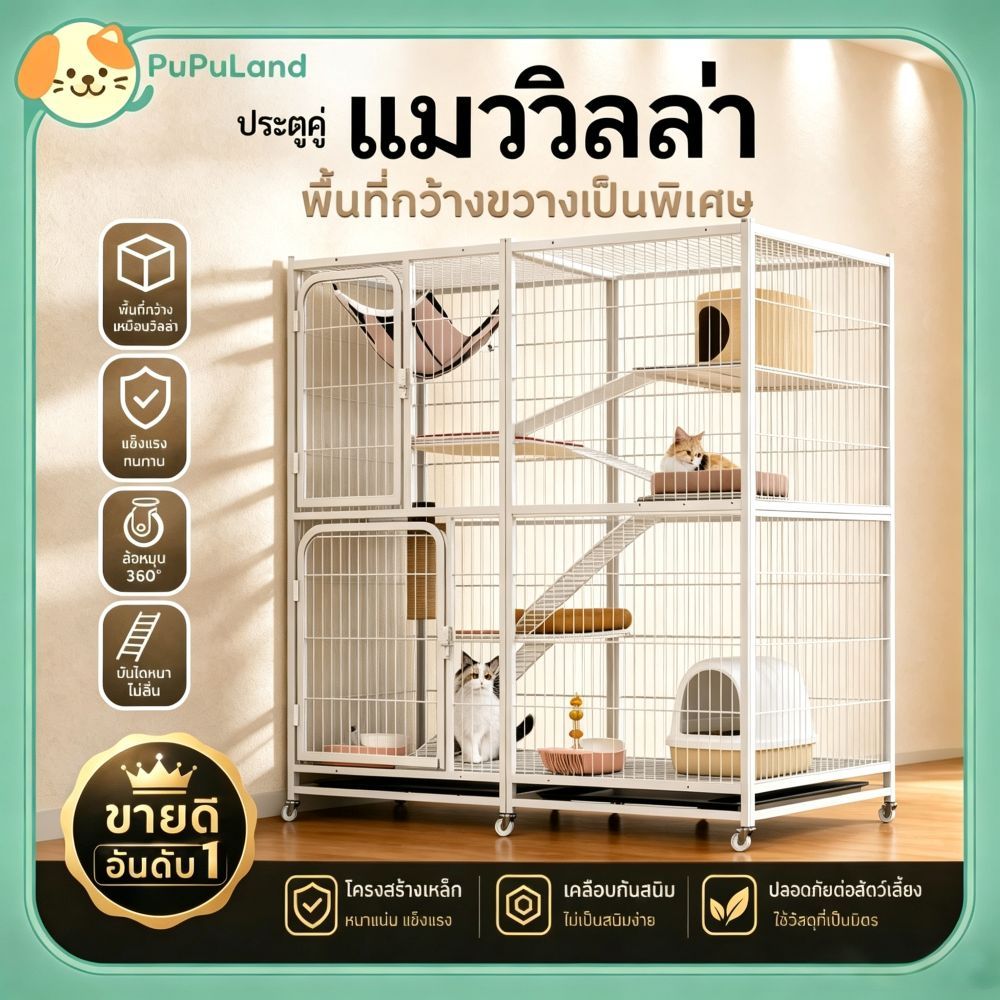 รับประกัน 5 ปี】กรงขังแมว Cat Cage พร้อมแท่นวางและบันได บ้านสัตว์เลี้ยงขนาดใหญ่สําหรับใช้ภายในบ้าน พร้อมระบบล็อคที่ปลอดภั