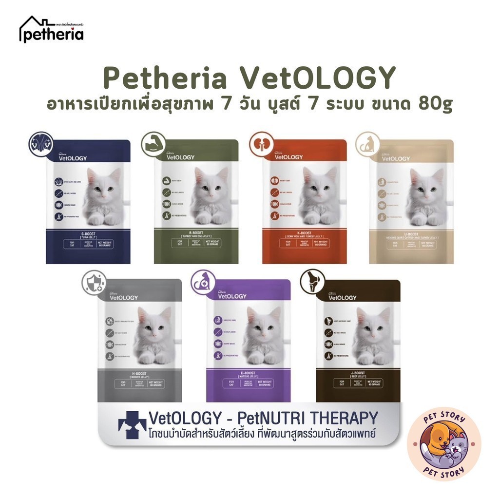 Petheria VetOLOGY เพ็ทเทอเรีย อาหารเปียกแมว สูตรบํารุงสุขภาพ ไม่เติมเกลือ Human Grade ขนาด 80 กรัม
