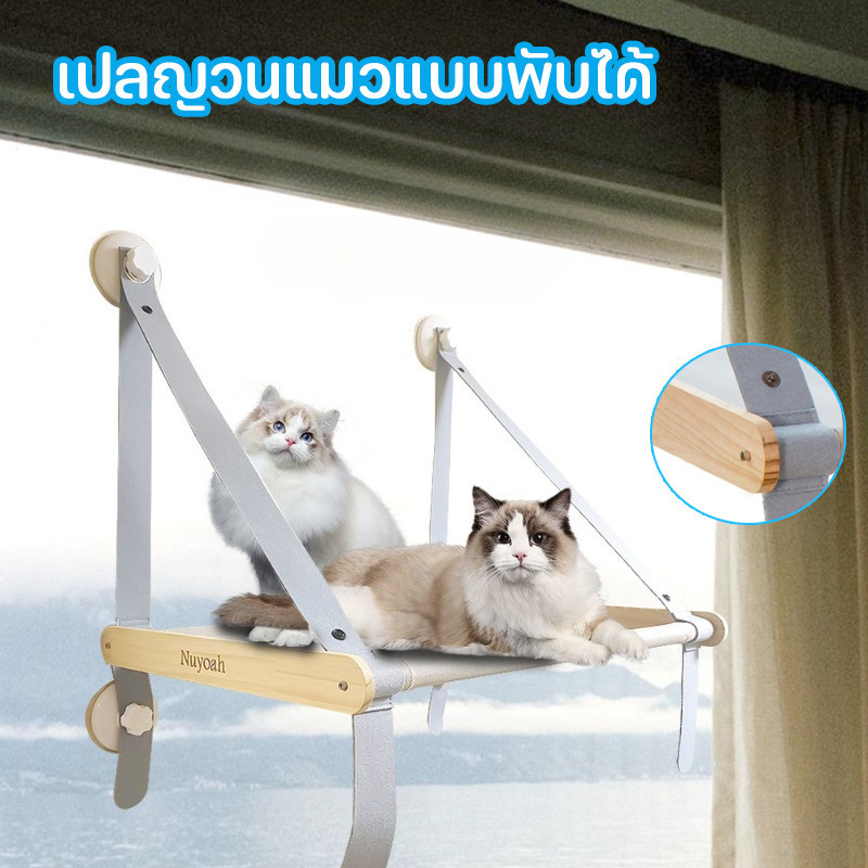COD😻เตียงสัตว์เลี้ยง เปลนอนแมว รังแมว เปลติดกระจก ตะกร้าแขวนถ้วยดูด เปลสัตว์เลี้ยง พับเก็บได้