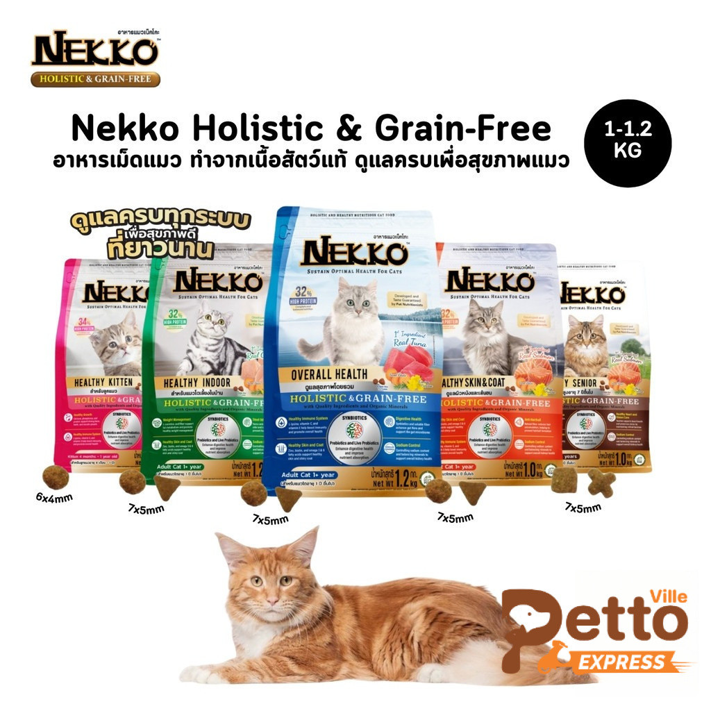Nekko Holistic & Grain-Free อาหารเม็ดแมว เกรดโฮลิสติก เกรนฟรี ทําจากเนื้อสัตว์แท้ ดูแลครบเพื่อสุขภาพแมว ขนาด 1-1.2 Kg
