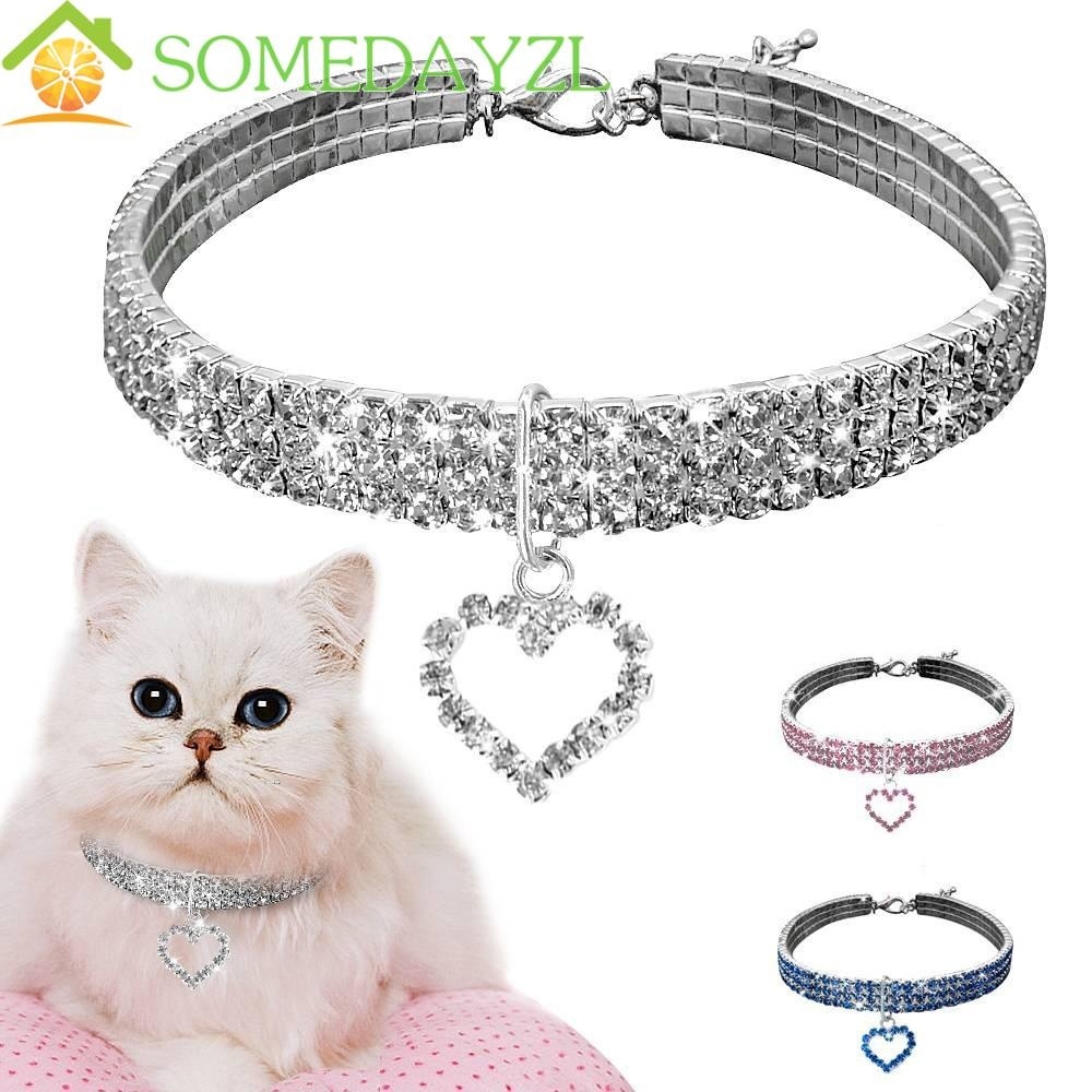 Somedayzl ปลอกคอสัตว์เลี้ยง จี้น่ารัก แวววาว สําหรับลูกสุนัข แมว เท็ดดี้ เพชรวิบวับ สว่าง พลอยเทียม เครื่องประดับสุนัข