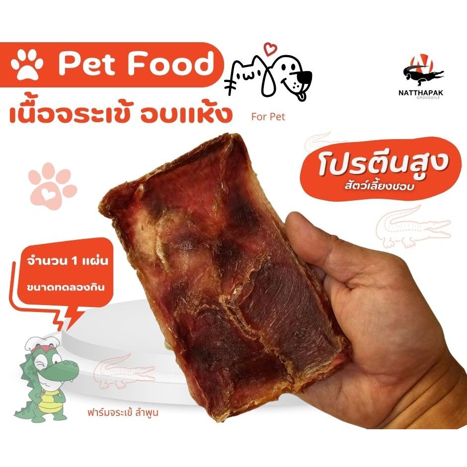 เนื้อจระเข้อบแห้ง (ขนาดทดลองกิน 1ชิ้น) อาหารสัตว์เลี้ยง ขนมสุนัข ขนมแมว โปรตีนสูง ของกินเล่น ขนมฝึกสุนัข ขนมสัตว์เลี้ยง