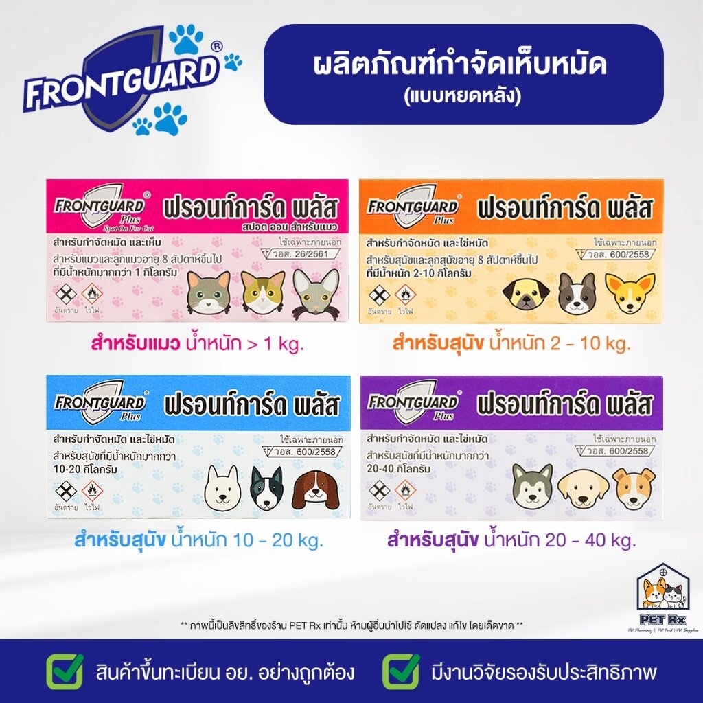 Frontguard Plus [แท้ ] ผลิตภัณฑ์กําจัดเห็บ-หมัด รูปแบบหยดหลัง สําหรับสุนัขและแมว