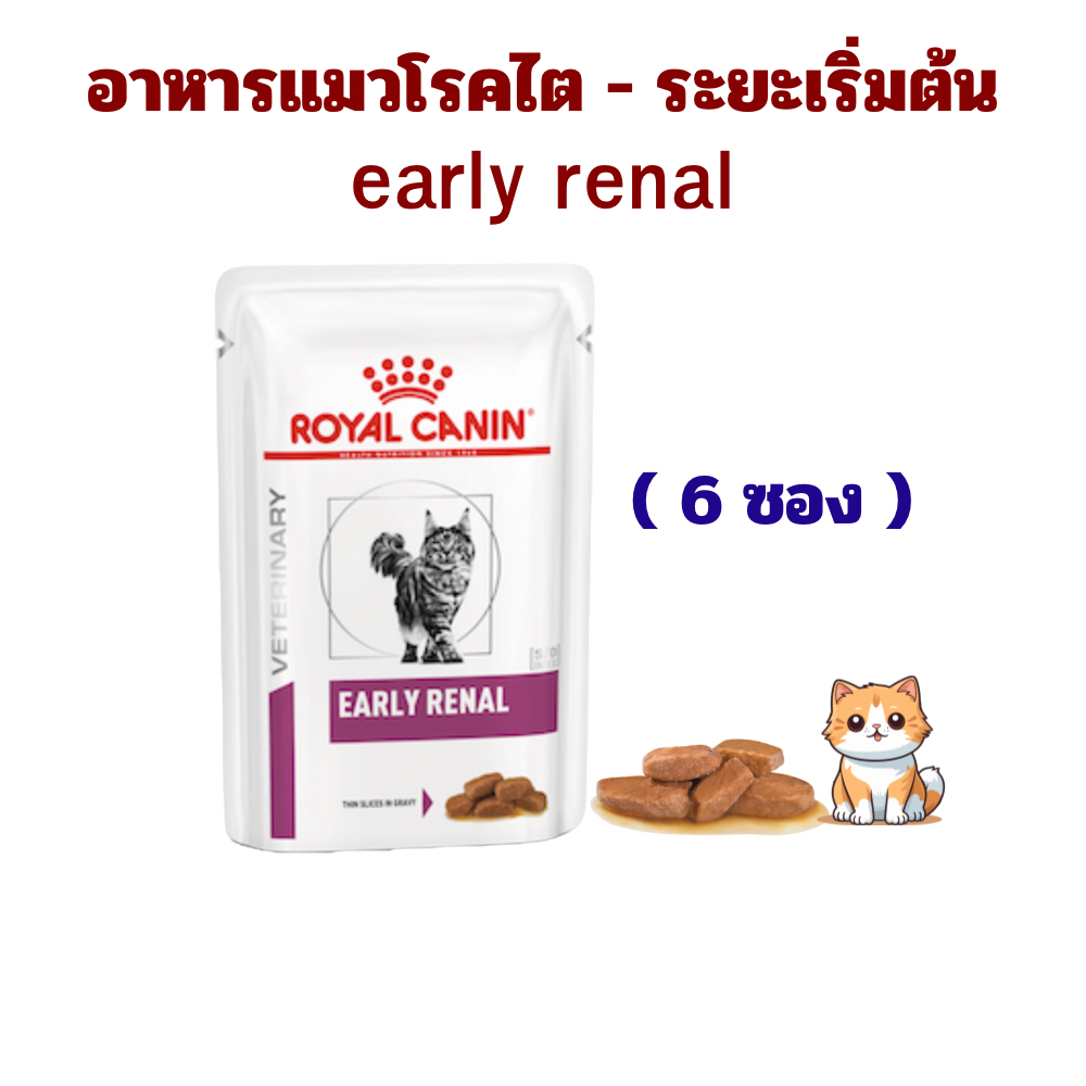หมดอายุ : 06/02/2028) royal canin อาหารแมวโรคไตระยะเริ่มต้น early renal 85 กรัม (6 ซอง)