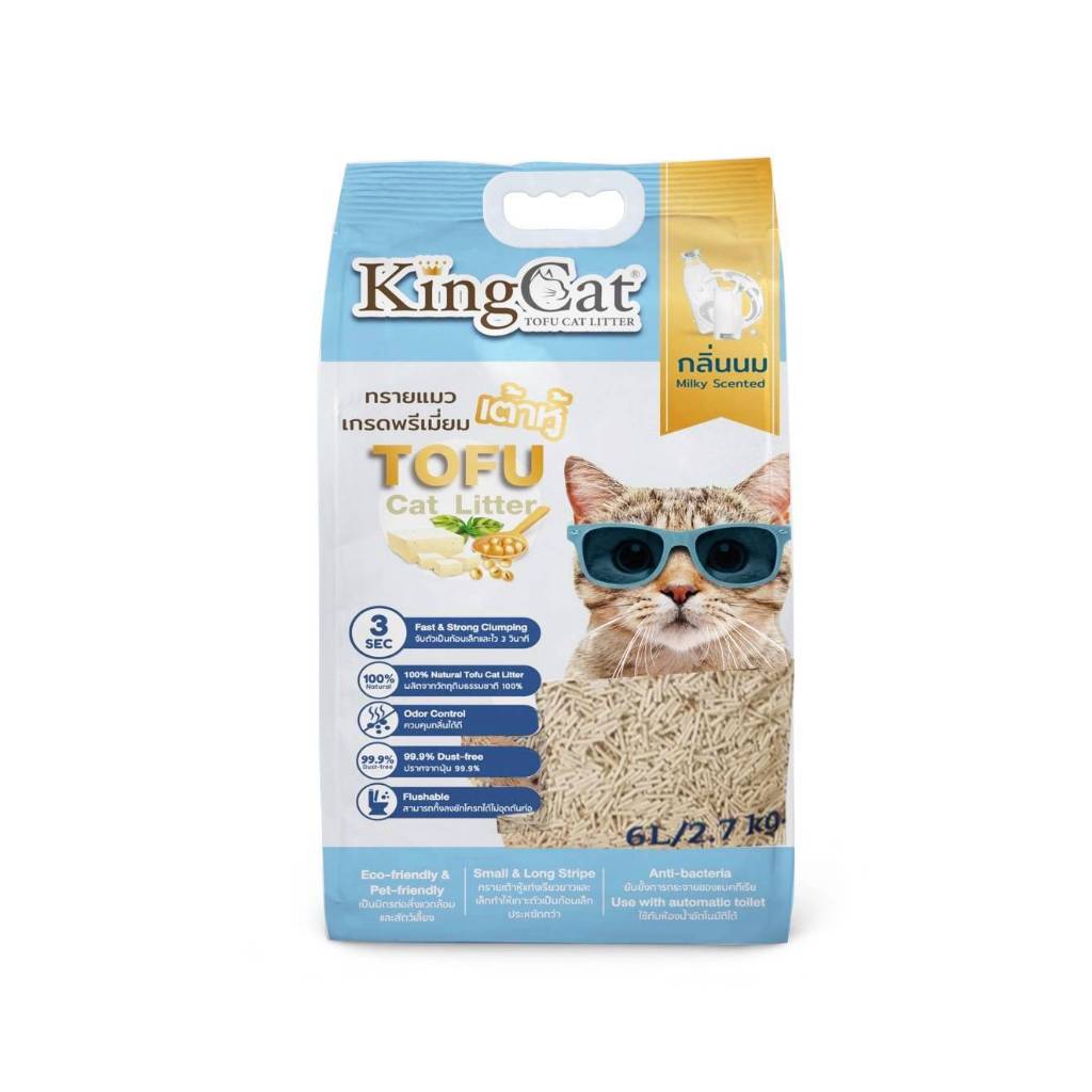 ทรายเต้าหู้เกรดพรีเมี่ยม King Cat มี 4 กลิ่น ขนาด 6 ลิตร และ 10 ลิตร