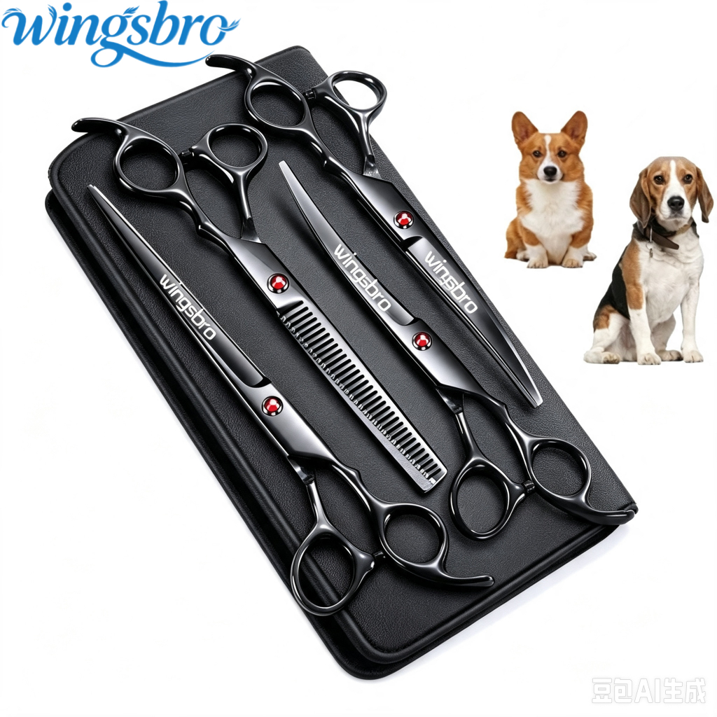 Wingsbro 7.5/6.5 นิ้วกรรไกรสัตว์เลี้ยงสีดําไทเทเนียมชุบสแตนเลส,Curve up/ตรง/บางกรรไกรสําหรับสัตว์เลี้ยงสุนัขและแมว