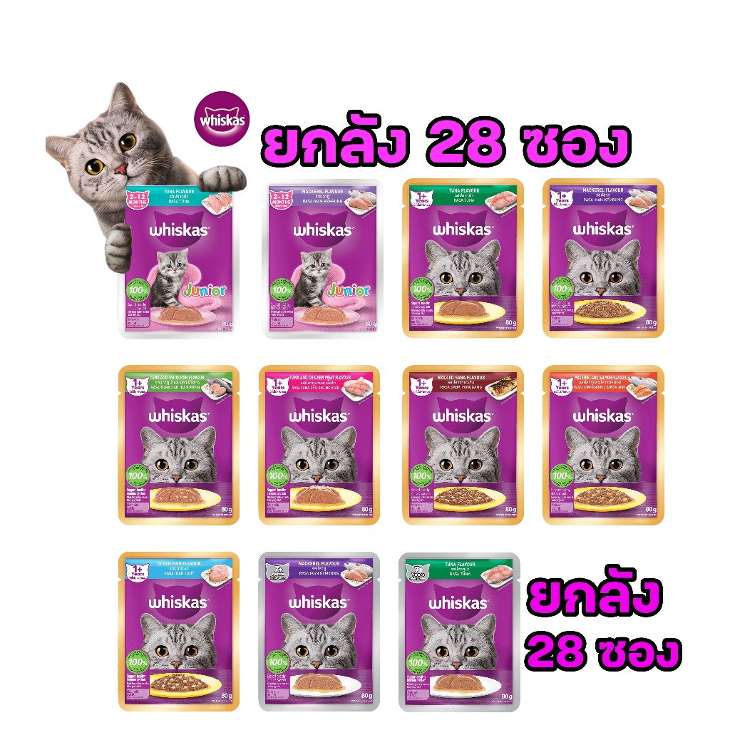ยกลัง โฉมใหม่ 28ซอง) Whiskas pouch วิสกัส อาหารแมวชนิดเปียก 80g แบบซอง อาหารเปียกแมว อาหารแมวเปียก เพาซ์