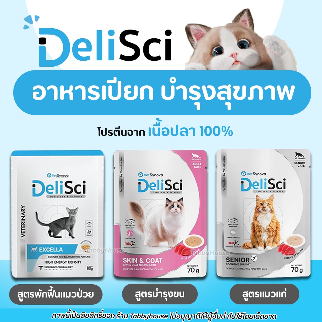 DeliSci - Excella | Skin & Coat | Senior อาหารเปียก สําหรับแมวป่วย แมวแก่ แมวที่ต้องการบํารุงขน