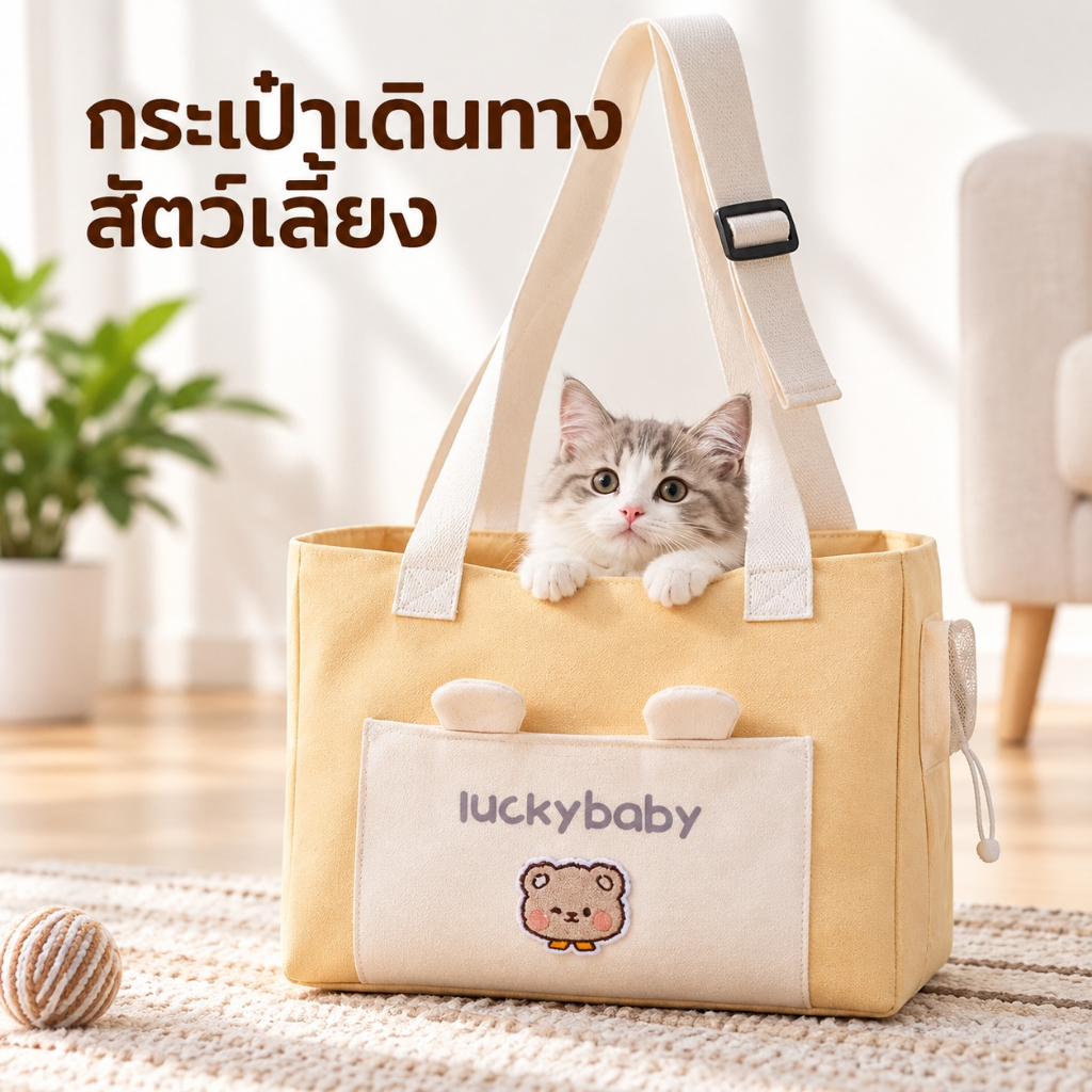กระเป๋าlucky กระเป๋าแมว เป้สัตว์เลี้ยง มีช่องโผล่หัว พับเก็บได้ ระบายอากาศได้ กระเป๋าสุนัข