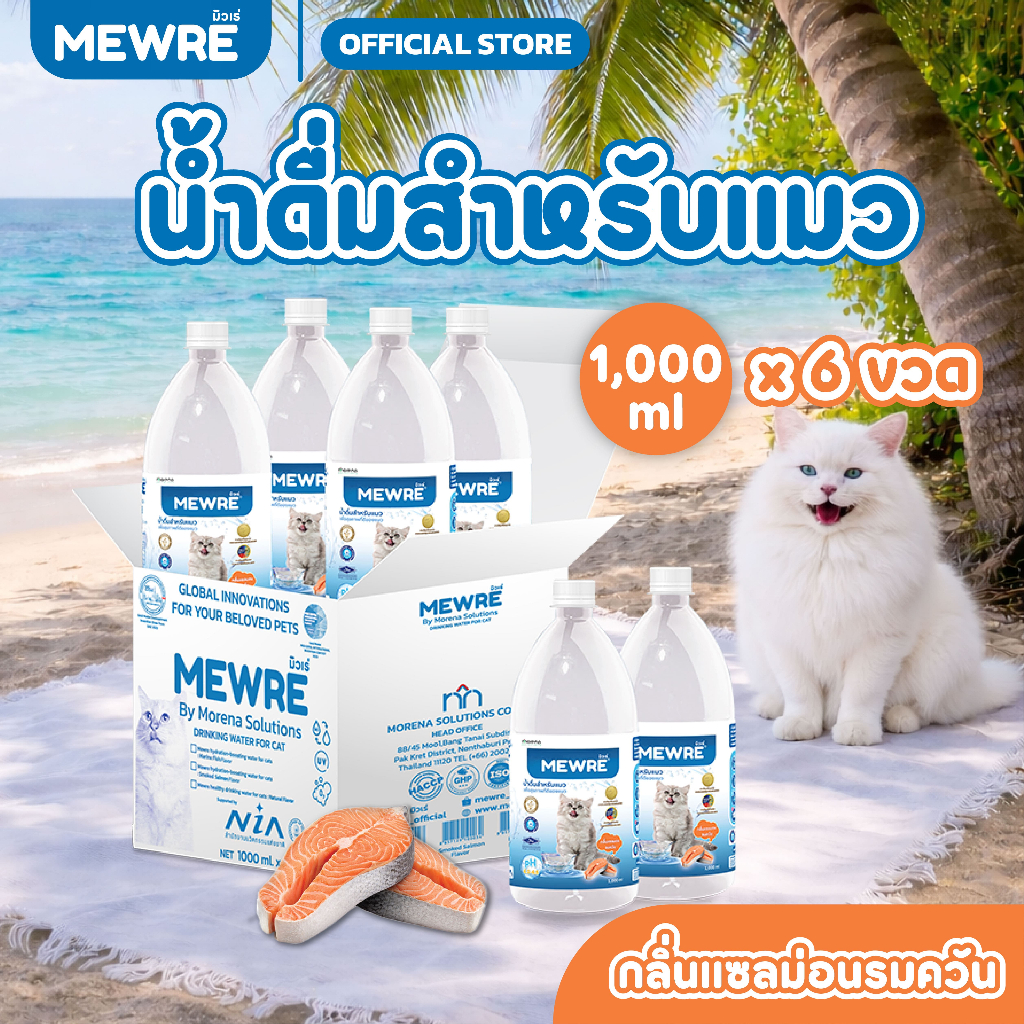เซ็ตสุดคุ้ม 6 ขวด น้ําดื่มสําหรับแมว น้ําแมว กลิ่นแซลม่อนรมควัน ขนาด 1000ml. (S1000x 6)