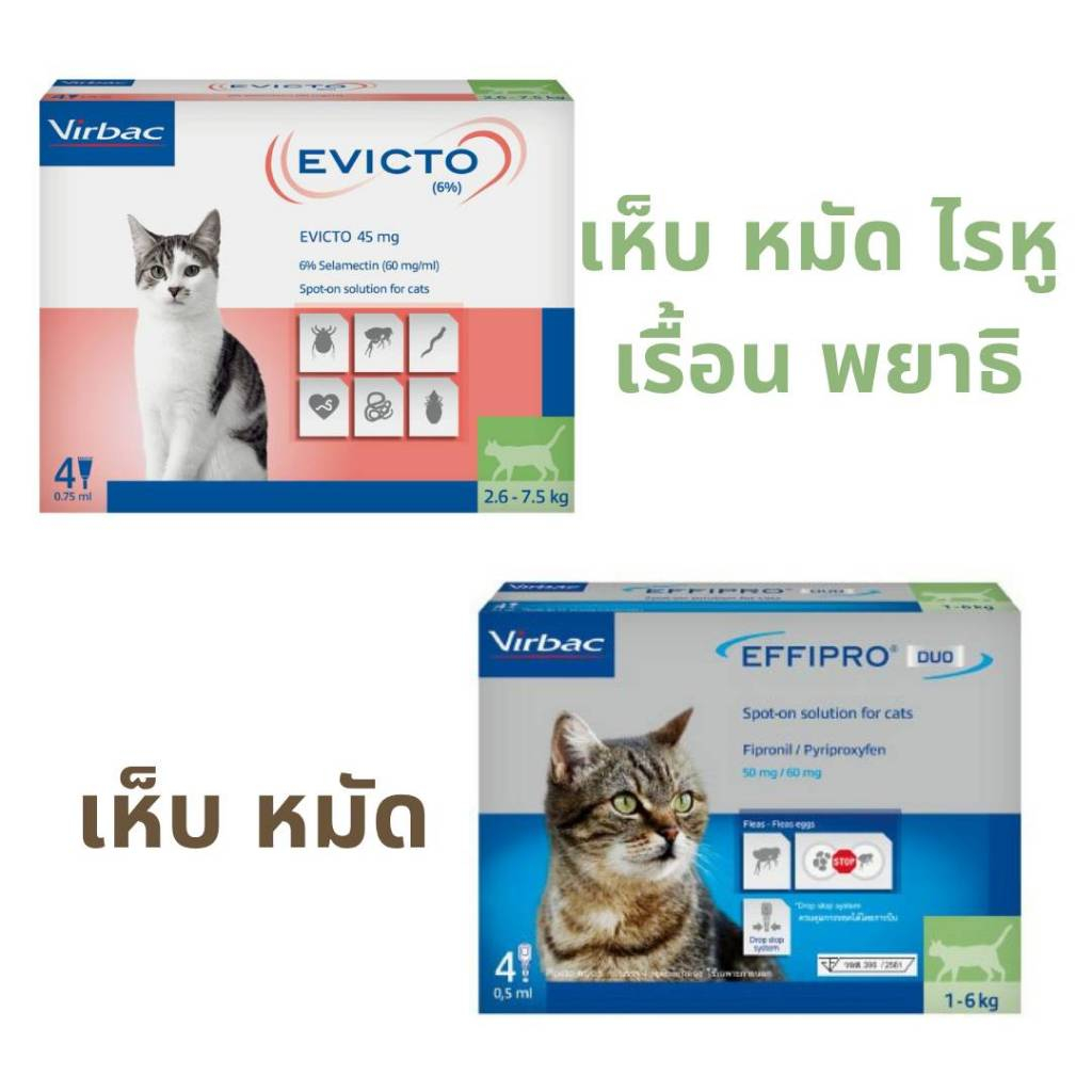 4 หลอด) Virbac Effipro Duo Spot-On ชนิดหยอดหลัง สําหรับแมว