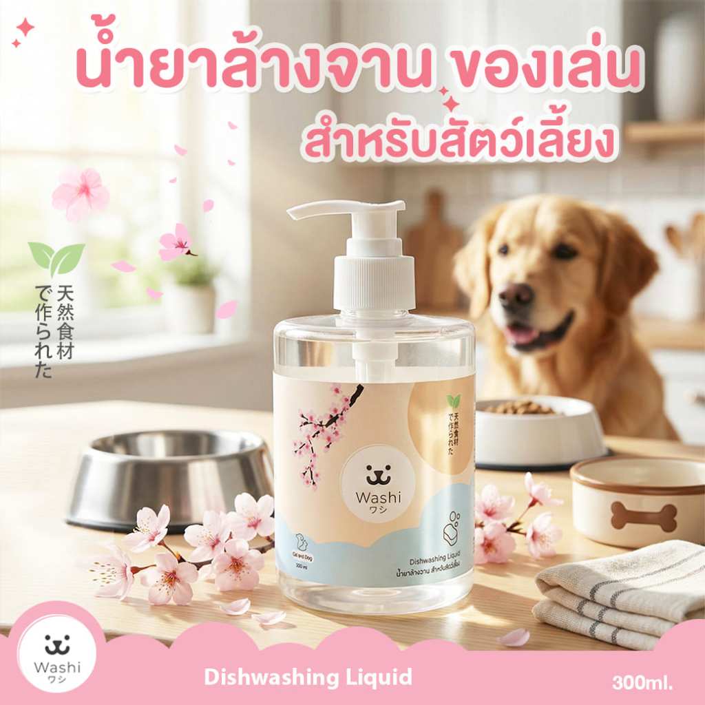 Washiワシ น้ํายาล้างจานสัตว์เลี้ยง สูตรอ่อนโยน ชามอาหาร ของเล่น ของใช้ สัตว์เลี้ยง สุนัข แมว