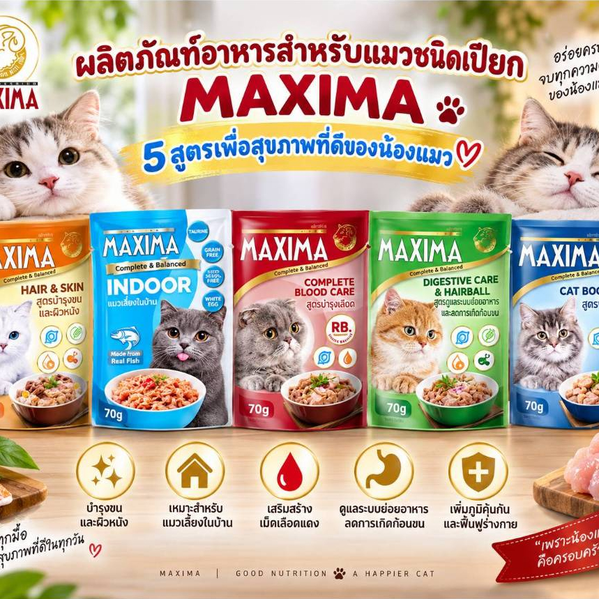 แม็กซิม่า อาหารเปียกสําหรับแมว 70 กรัม สูตรทางเลือกเพื่อสุขภาพ