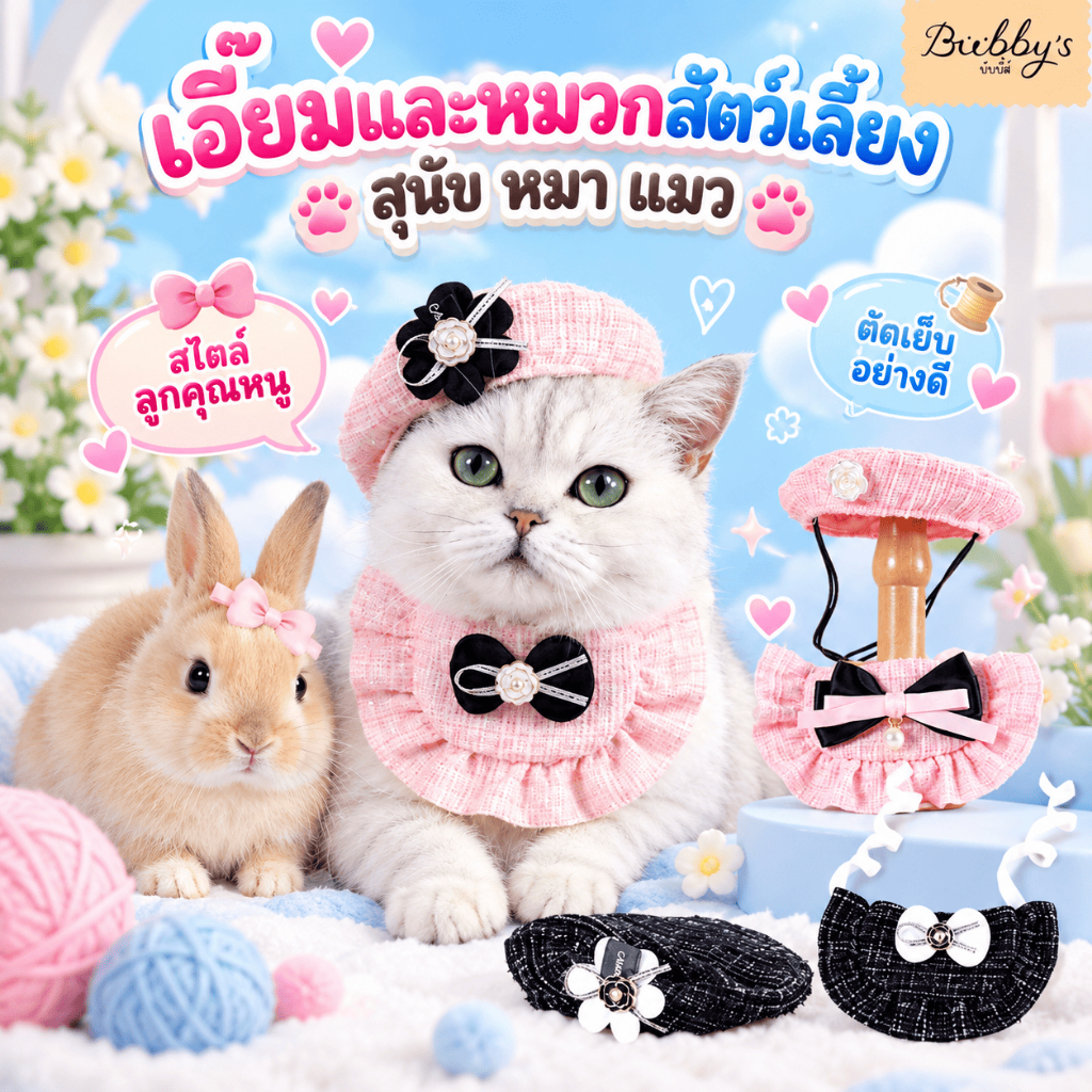 PP-1332 Bubby's ชุดเอี๊ยมและหมวกสําหรับสัตว์เลี้ยง สุนัข หมา แมว พร้อมจัด บับบี้ Bubby By pet project mall