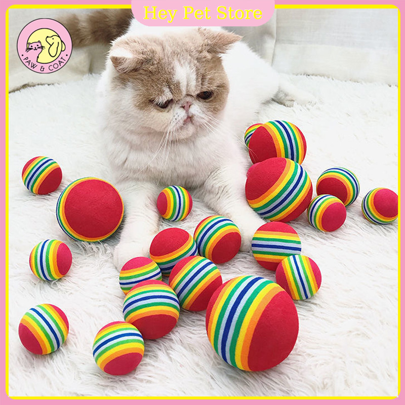 ลูกบอลของเล่นสัตว์เลี้ยง สุนัข หมา แมว ลายทางสีรุ้ง เด๋งดึ๋ง เคี้ยว กัด ช่วยขัดฟันสัตว์เลี้ยง ราคาถูก มี 3 ขนาด
