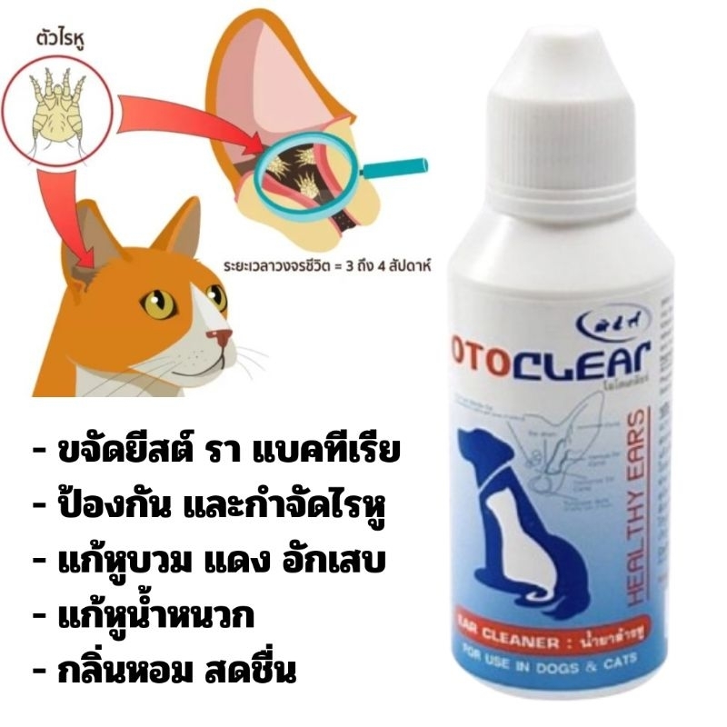 ของแท้] OTOCLEAR น้ํายาเช็ดหู น้ํายาล้างหู กําจัดไรหู ทําความสะอาดหู สุนัข แมว กระต่าย 60 ml
