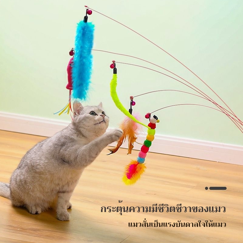 ไม้ล่อแมวสปริงสุดสนุก 🐾 พร้อมขนนกน่าดึงดูด ของเล่นแมวสุดฮิต เพิ่มความสุขให้เจ้าเหมียวทุกวัน