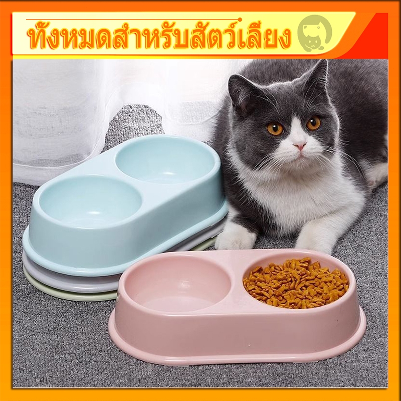 ที่ใส่อาหารแมว ชามกันมด ถ้วยอาหารแมว รหมา 2 หลุม ให้อาหารสุนัข สัตว์เลี้ยง ชามอาหารหมา ชามอาหารแมว