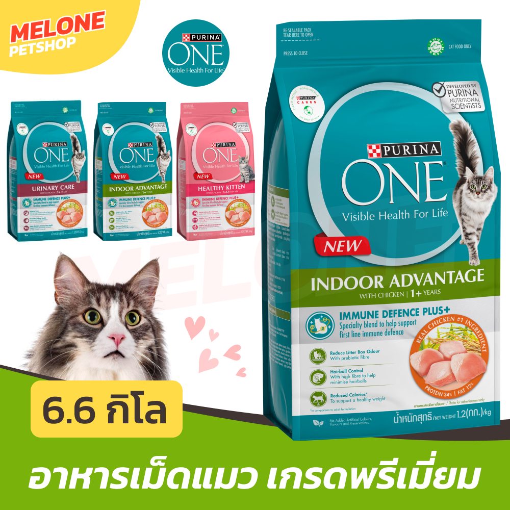 Purina One 6.6kg. เพียวริน่า วัน อาหารแมว สูตร แมวโต ลูกแมว แมวเลี้ยงในบ้าน แซลมอน Kitten / Indoor / Adult 6.6 kg กระสอบ