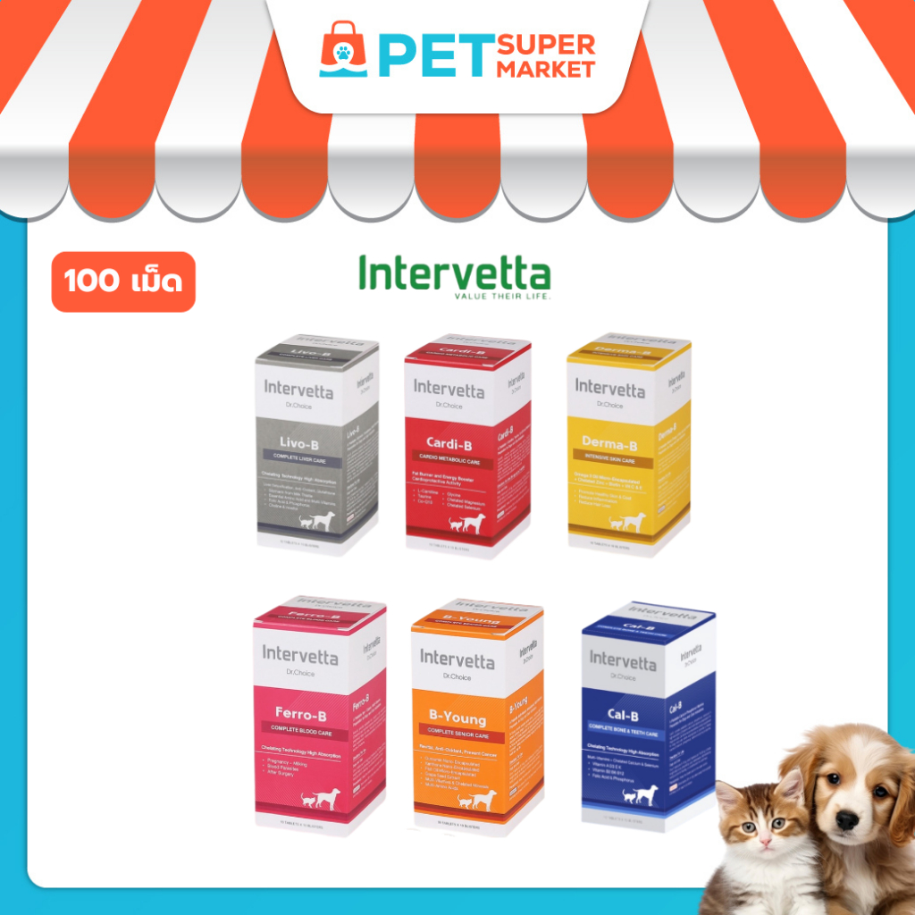 100 เม็ด ] Dr.Choice Intervetta วิตามิน อาหารเสริม สําหรับสุนัขและแมวทุกสายพันธุ์