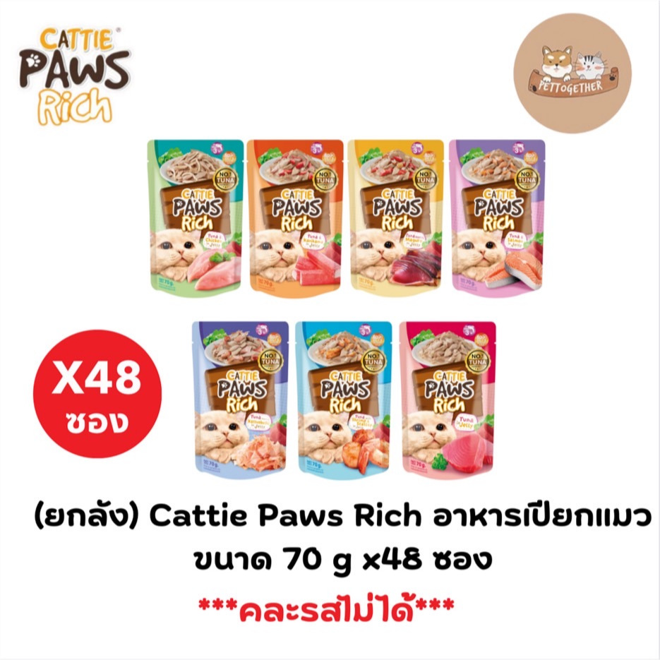 ยกลัง) ใหม่ Cattie Paws Rich แคทตี้พาวส์ริช อาหารเปียกแมว ขนาด 70 g (x48 ซอง)