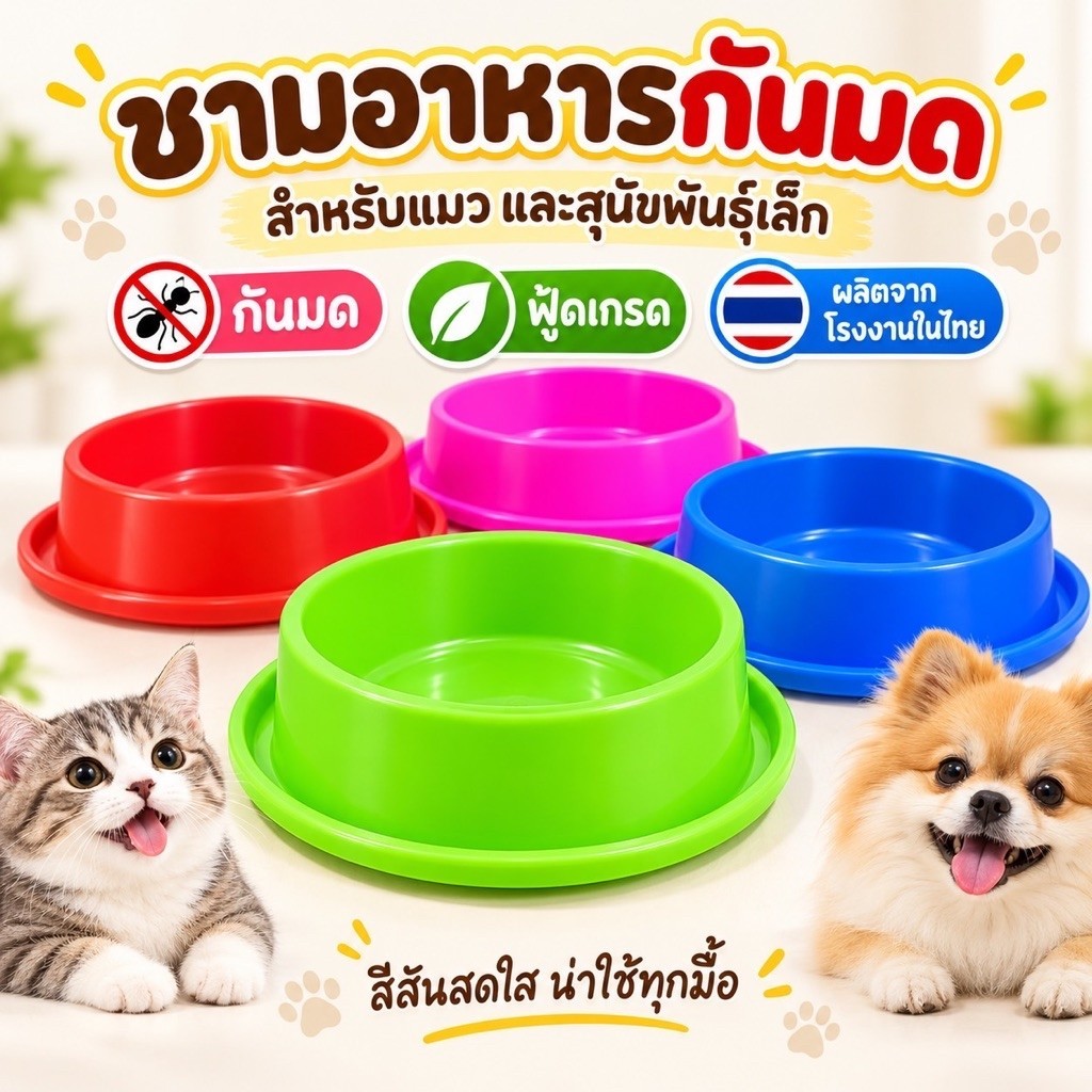 ชามข้าวหมาแมว กันมด พลาสติกฟู้ดเกรด มี2ขนาด