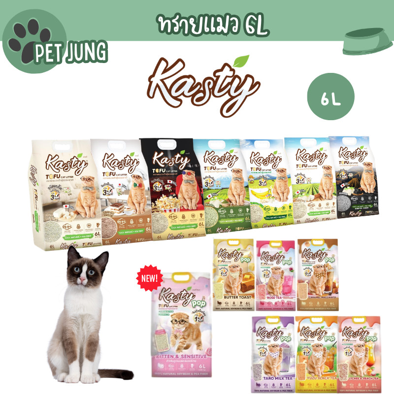 Kasty ทรายแมว ทรายเต้าหู้แคสตี้ ทรายเต้าหู้ธรรมชาติ จับตัวเป็นก้อนเร็ว [6 ลิตร