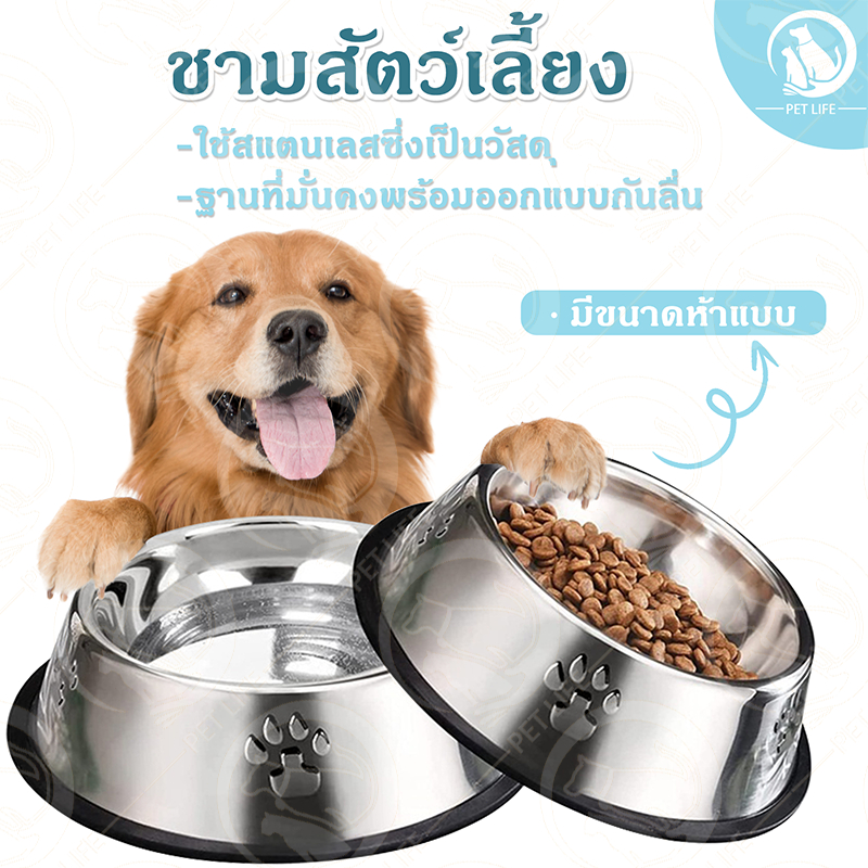 ชามอาหารสแตนเลส ชามอาหารสัตว์เลี้ยง ถ้วยอาหารหมา ชามอาหารแมว ฐานที่มั่นคงพร้อมออกแบบกันลื่น