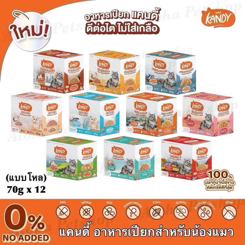 แบบโหล)Kandy Cat Pouch in Jelly ❤ 😺 แคนดี้ อาหารเปียกสําหรับแมวในเยลลี่บรรจุ 70g*12