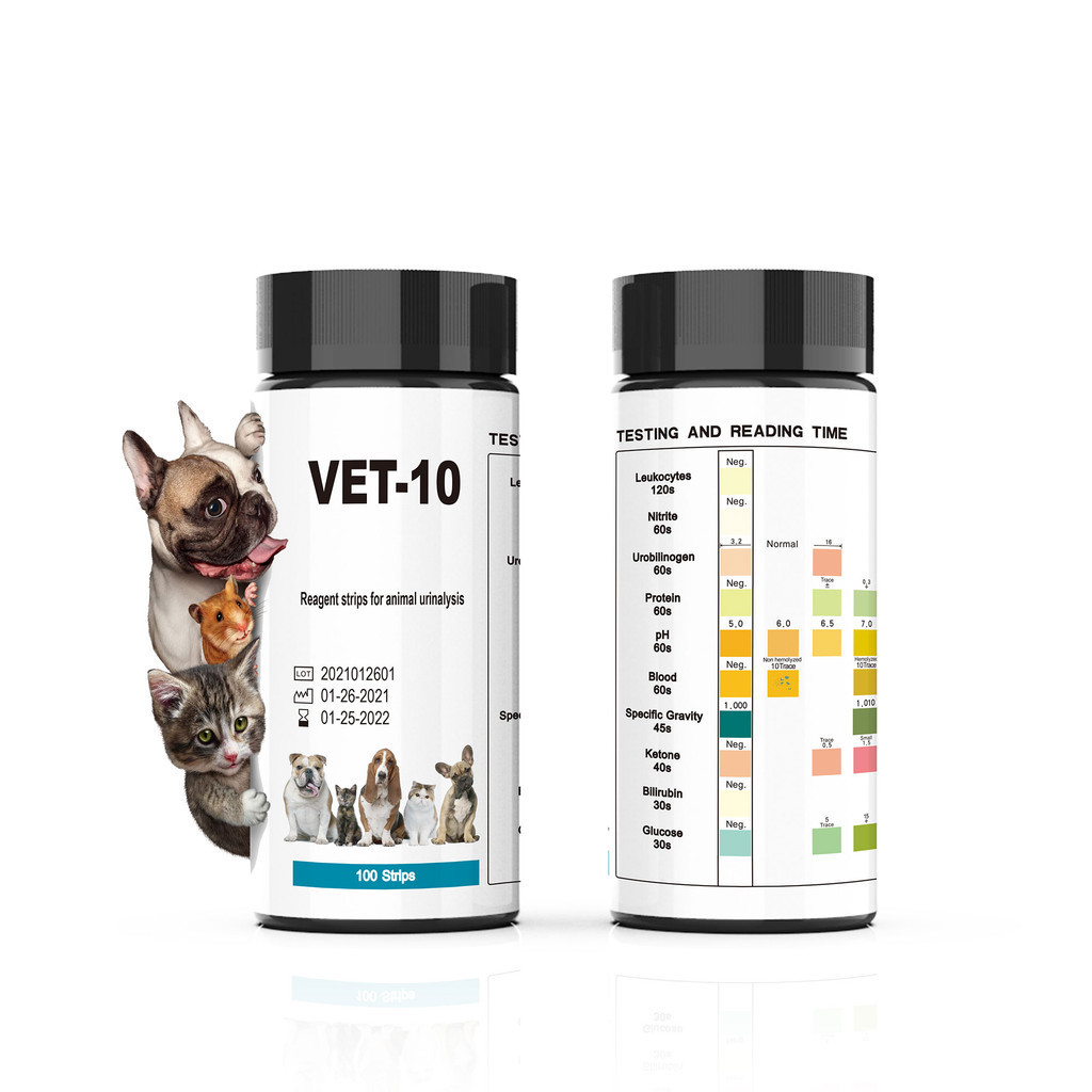 Veterinary Medical Instrument 10 in 1 สุนัขและแมว Vet แถบทดสอบปัสสาวะสัตว์เลี้ยงสุขภาพ Urinarysis Home ชุดทดสอบ