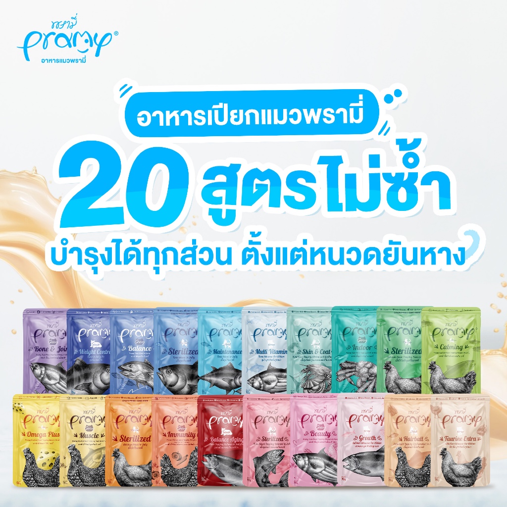 ผ่อนได้ Pramy พรามี่ อาหารเปียกแมว สูตรสําหรับแมวทุกวัย ขนาด 70g