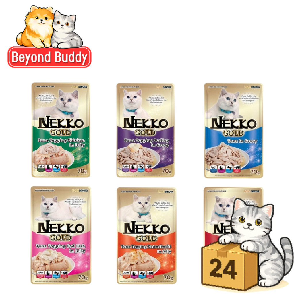 ครึ่งลัง 24 ซอง ) Nekko Gold เน็กโกะ โกลด์ อาหารเปียกแมว ทูน่าเนื้อขาว สําหรับแมวทุกวัย เปียกแมว