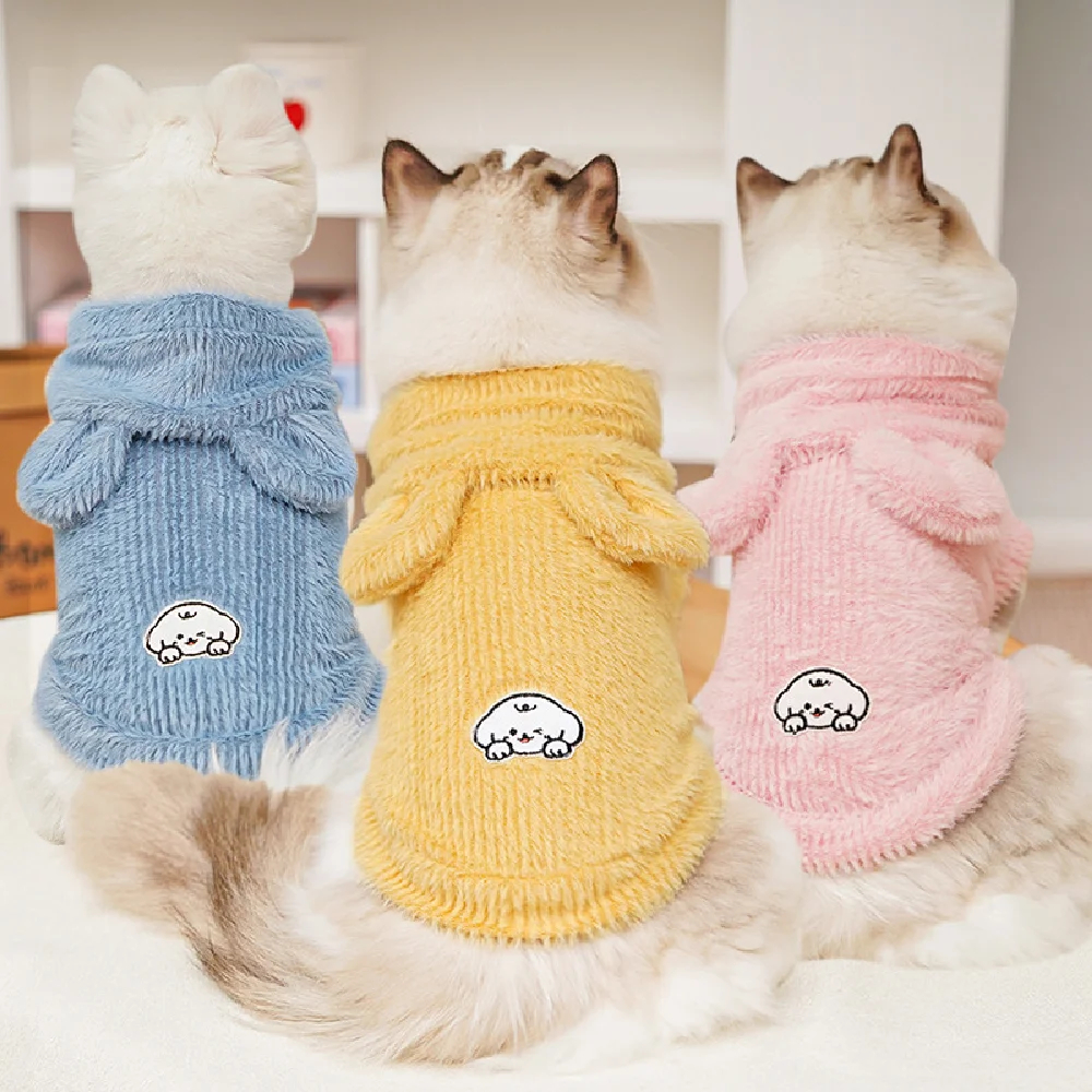 เสื้อฮู้ดกันหนาวหนาอบอุ่นสําหรับสุนัขขนาดเล็กและแมว-เสื้อแจ็คเก็ตสัตว์เลี้ยงนุ่มน่ารัก