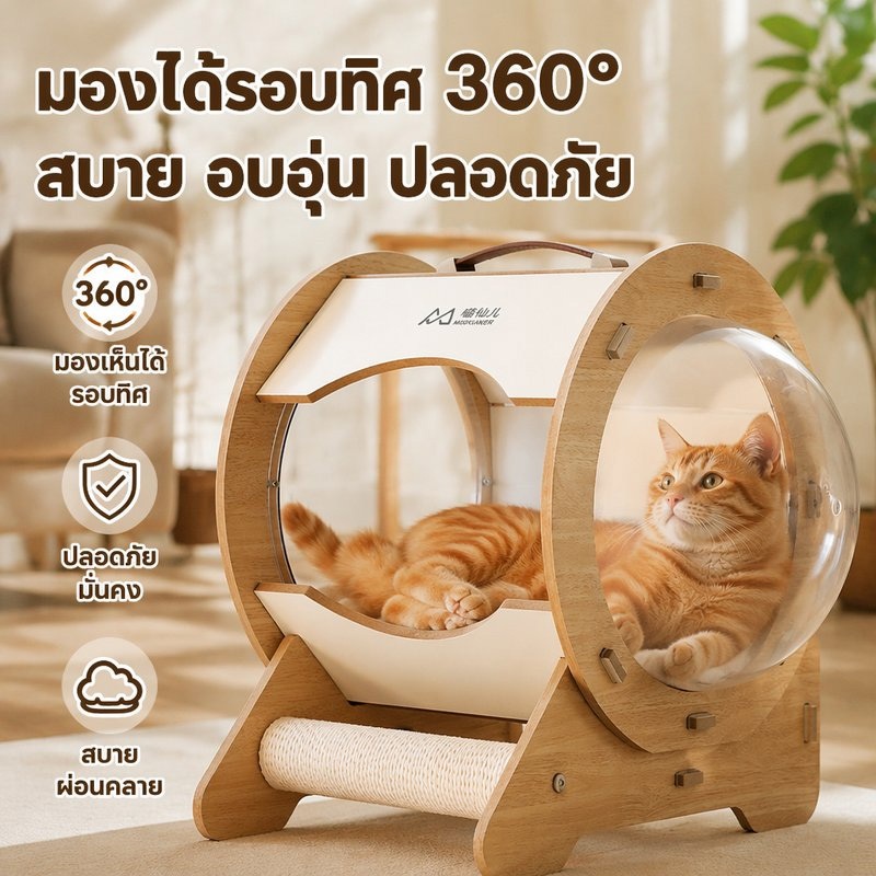 หลุมแมว บ้านแมว คอนโดแมว ที่นอนอวกาศ รูปร่างแคปซูล หรูหรา มีหลุมนอน ถอดออกได้ งานไม้แข็งแรง