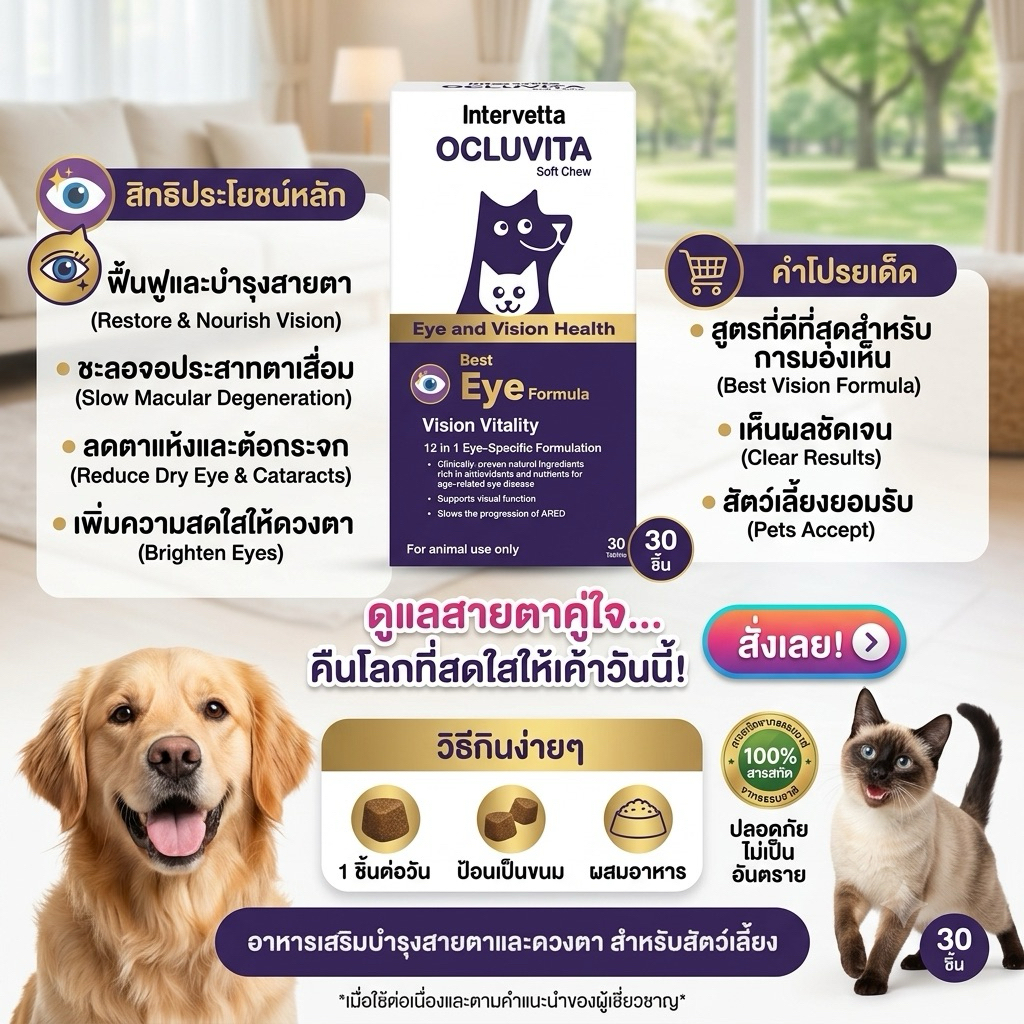 soft Chew)) Intervetta Ocluvita 1 กล่อง 30 เม็ด อาหารเสริมเพื่อบํารุงสายตาและดวงตา สําหรับสุนัขและแมว