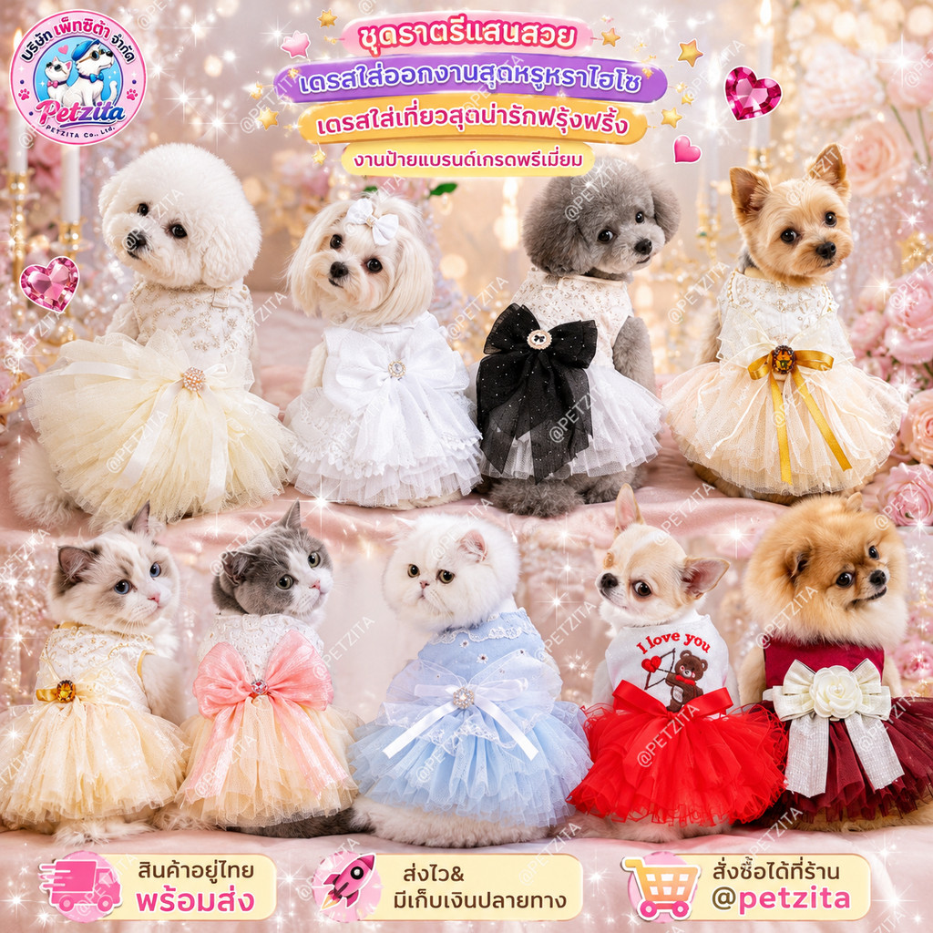 เดรสแสนสวย เดรสนางงาม ชุดราตรี เจ้าสาว งานแต่ง ชุดออกงาน FOR PET สัตว์เลี้ยง สุนัข หมา แมว