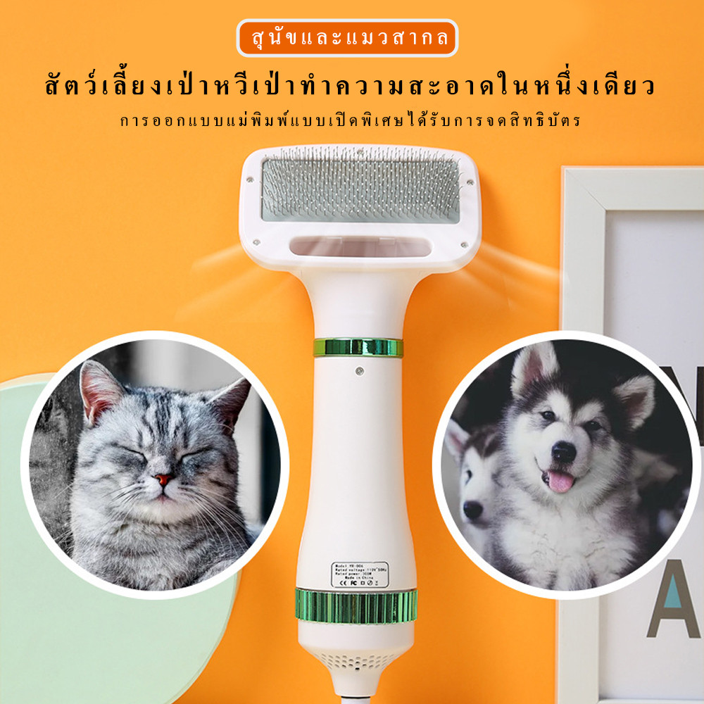 ไดร์เป่าขนสัตว์เลี้ยง หวีแปรง+เครื่องเป่าขน หวีขณะเป่า ไดร์ขนสุนัข ไดร์เป่าขนแมว ปรับอุณหภูมิได้ 3 ระดับ ไดร์เป่าขนสุนัข