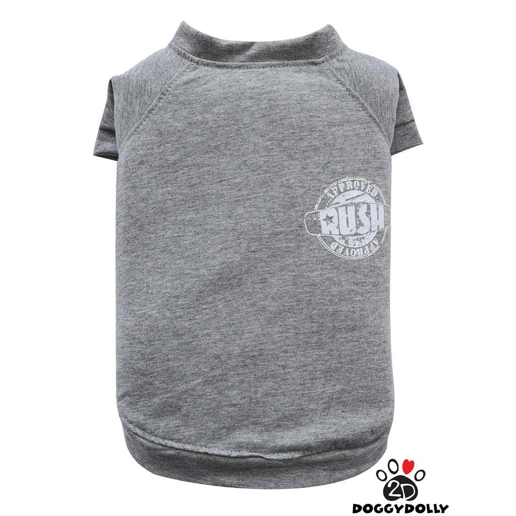 Petcloths -Doggydolly เสื้อผ้าแฟชั่น สัตว์เลี้ยง หมาแมว ผ้ายืด คอกลม สีเทา RUSH ขนาดไซส์ 1-9โล T856